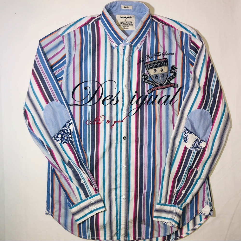 Desigual Spell Out Chest Patch Button Front Large - image 1